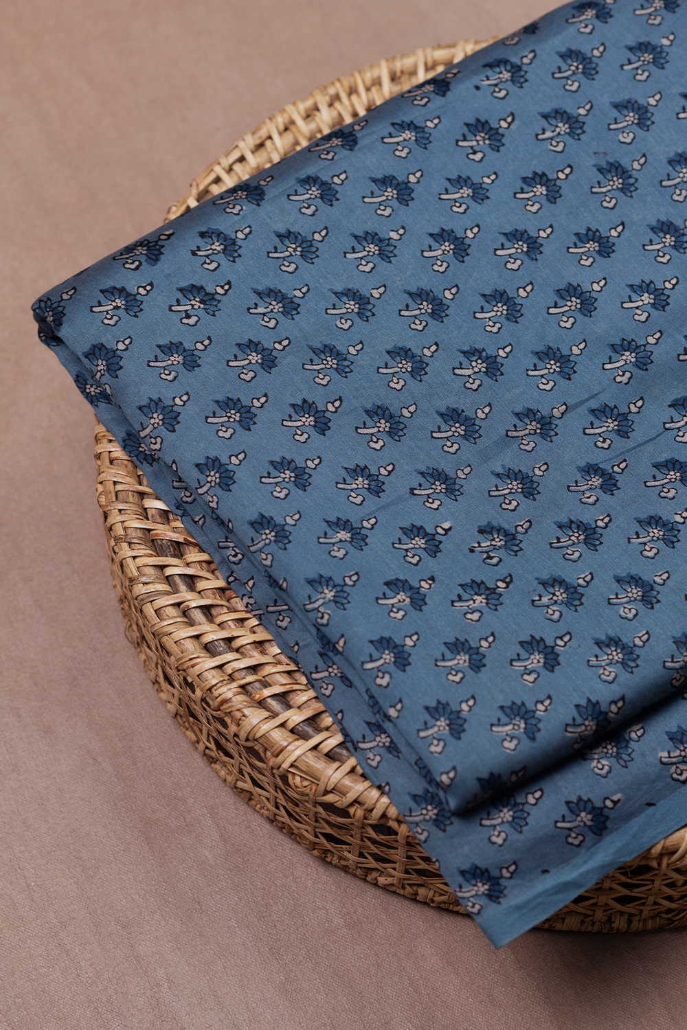Blue with Florets Ajrak Chanderi Fabric