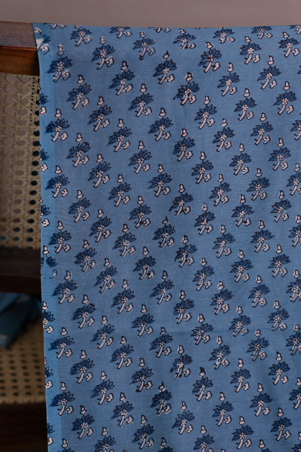 Blue with Florets Ajrak Chanderi Fabric - Image 2