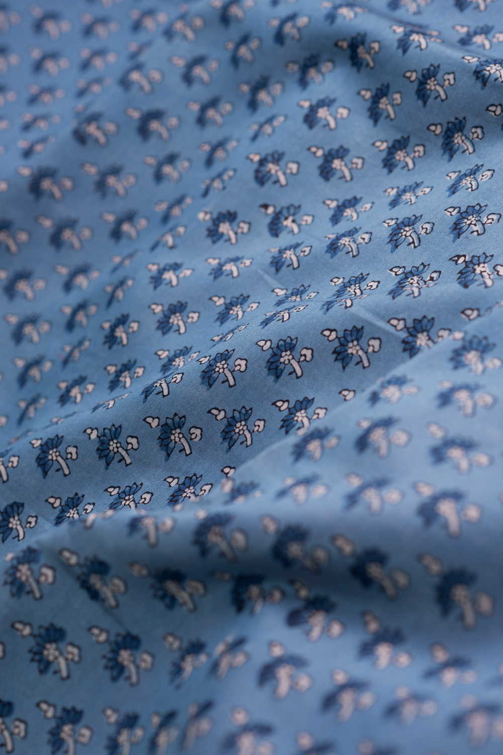 Blue with Florets Ajrak Chanderi Fabric - Image 3