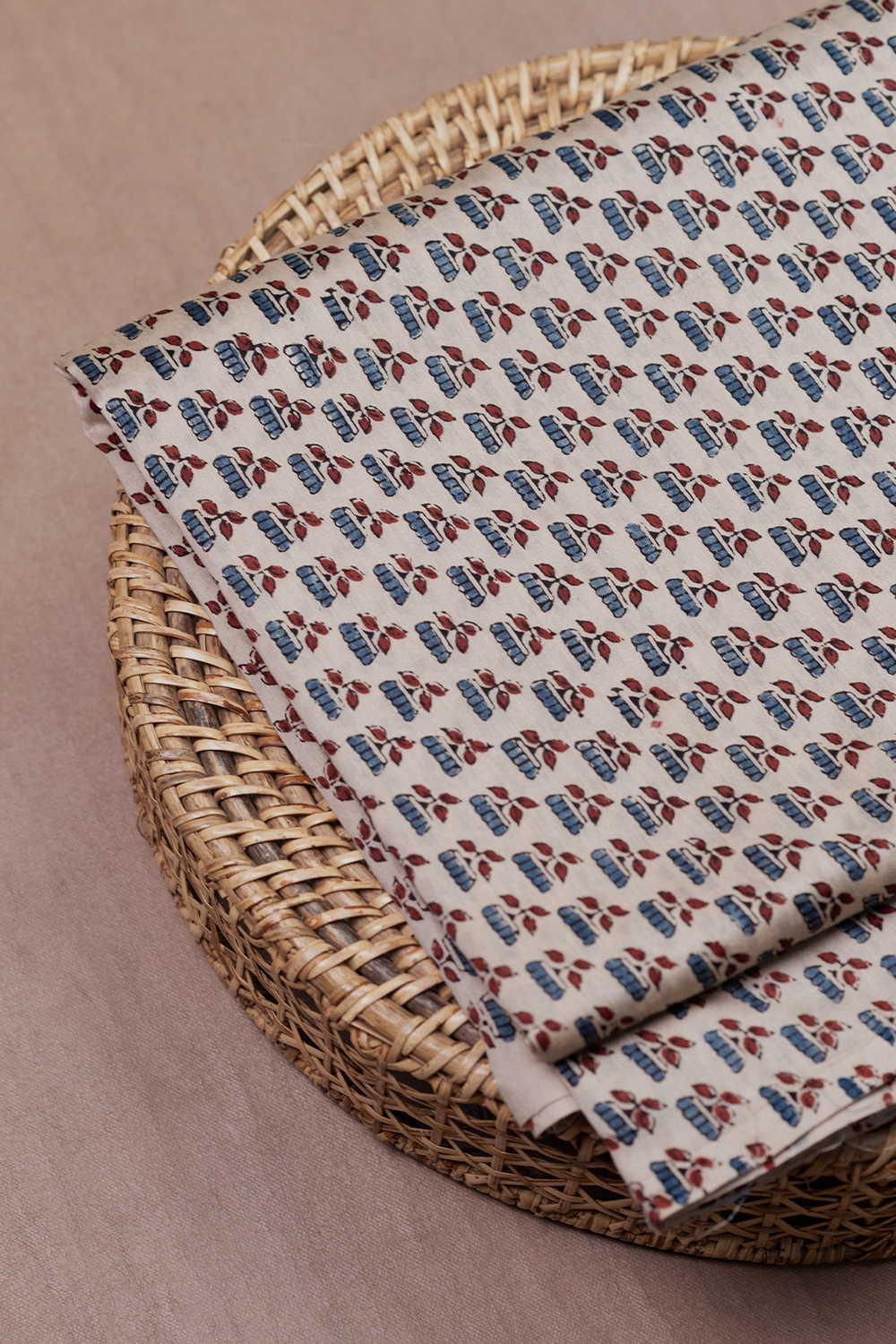 Ivory Cream Ajrak Chanderi Fabric