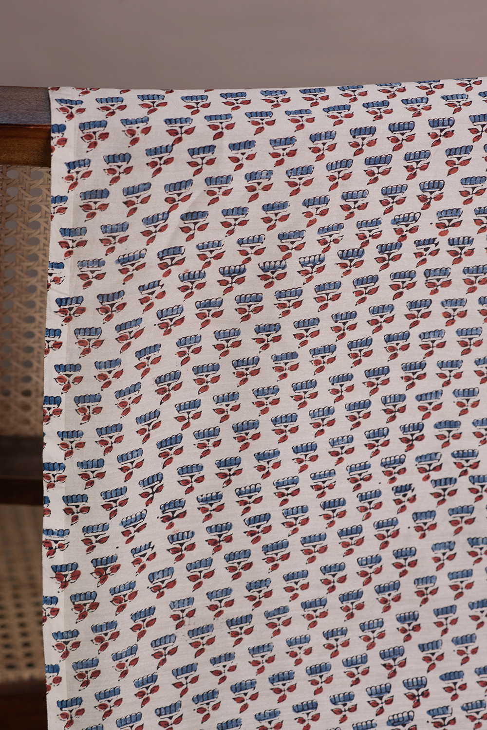 Ivory Cream Ajrak Chanderi Fabric - Image 2