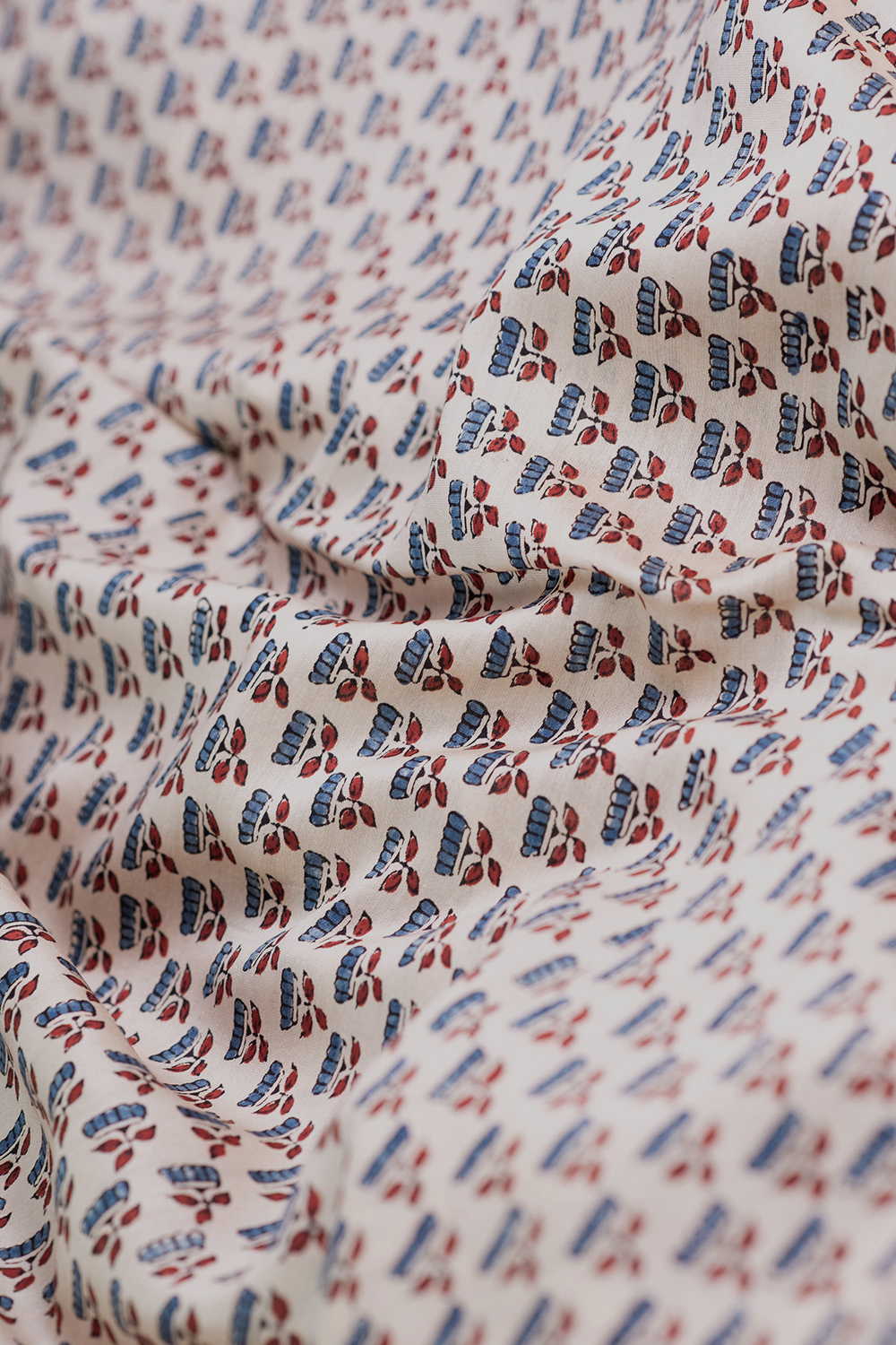 Ivory Cream Ajrak Chanderi Fabric - Image 3