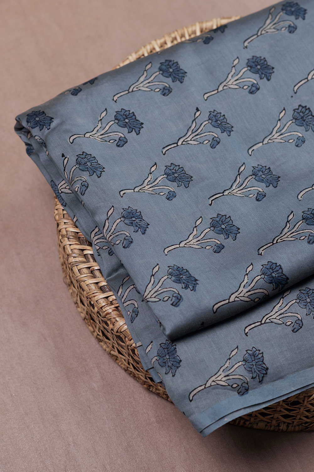 Floral Butta - Blue Ajrak Chanderi Fabric
