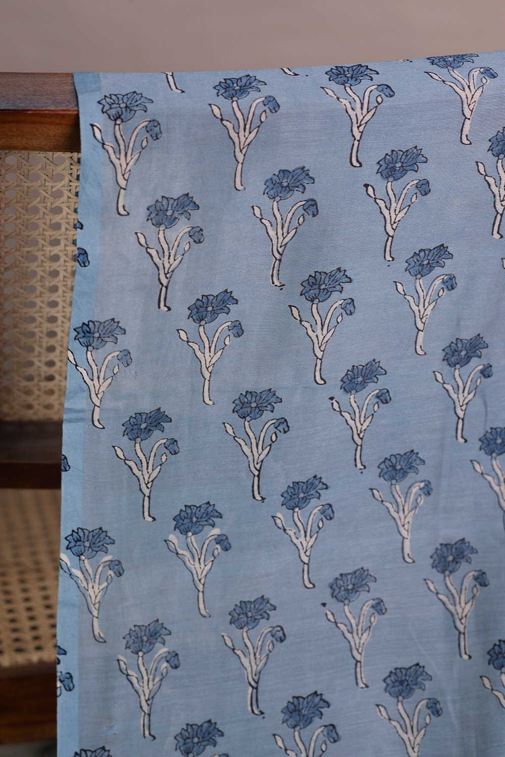 Floral Butta - Blue Ajrak Chanderi Fabric - Image 2