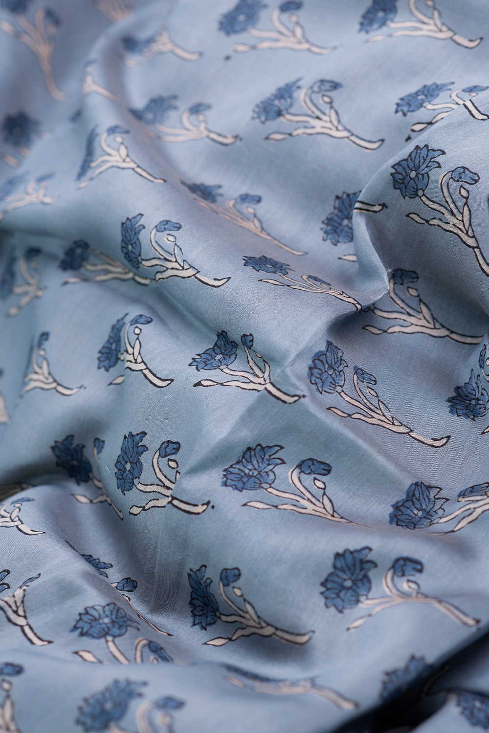 Floral Butta - Blue Ajrak Chanderi Fabric - Image 3