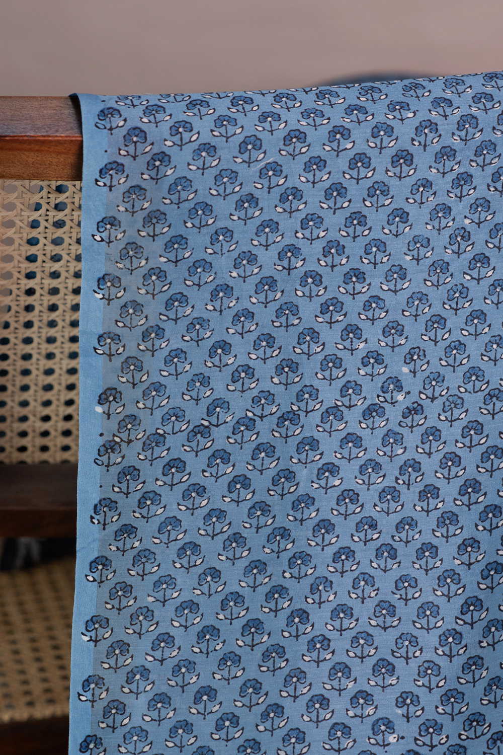 Florets on Blue Ajrak Chanderi Fabric