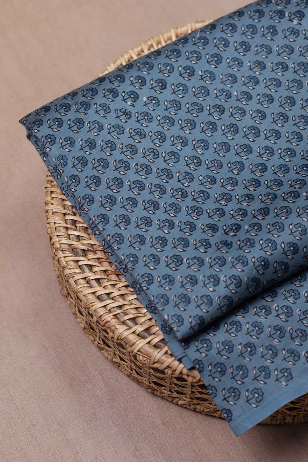 Florets on Blue Ajrak Chanderi Fabric - Image 2