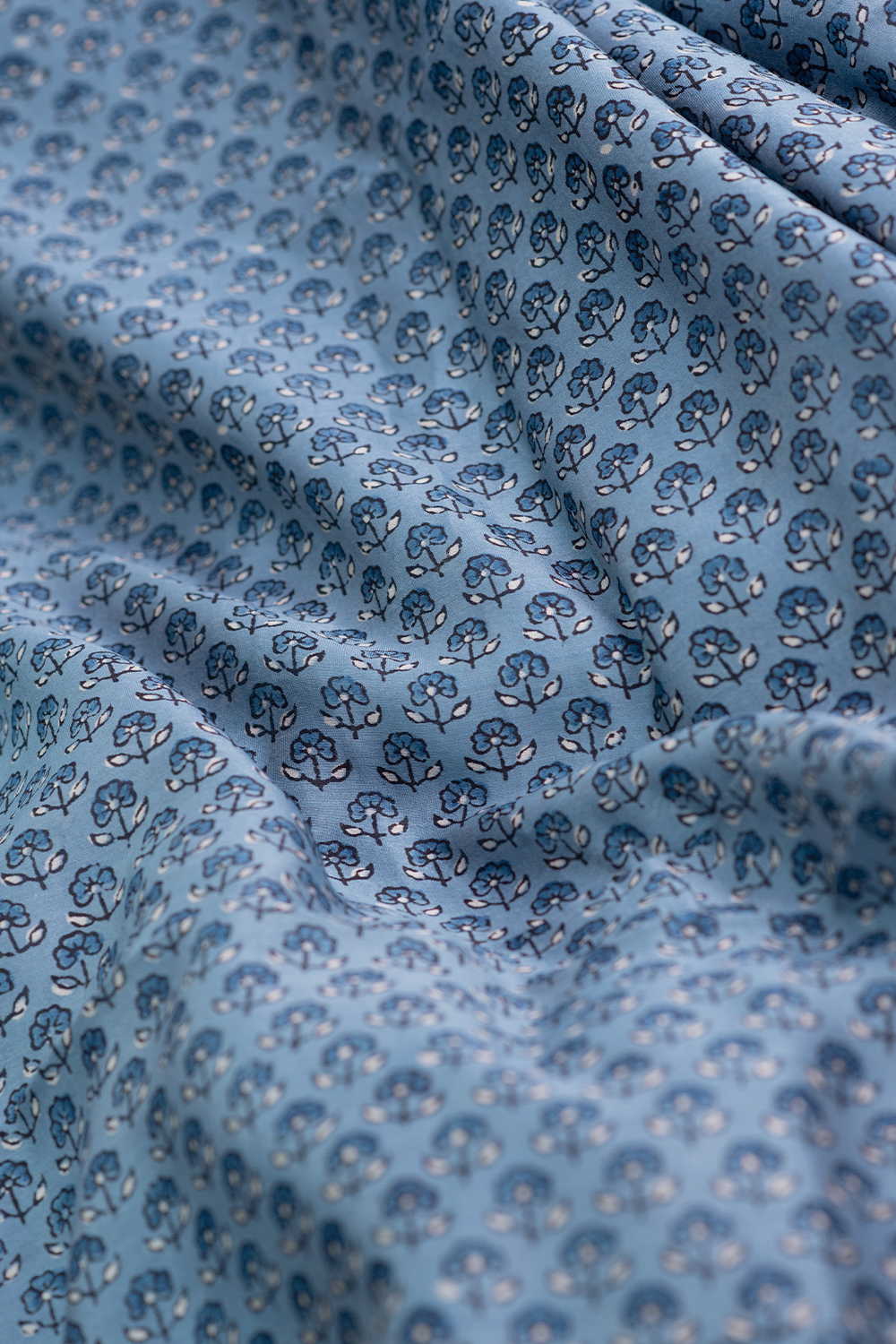 Florets on Blue Ajrak Chanderi Fabric - Image 3