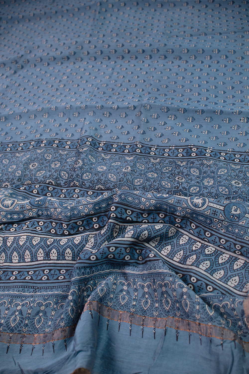 Blue Ajrak Chanderi saree - Image 3