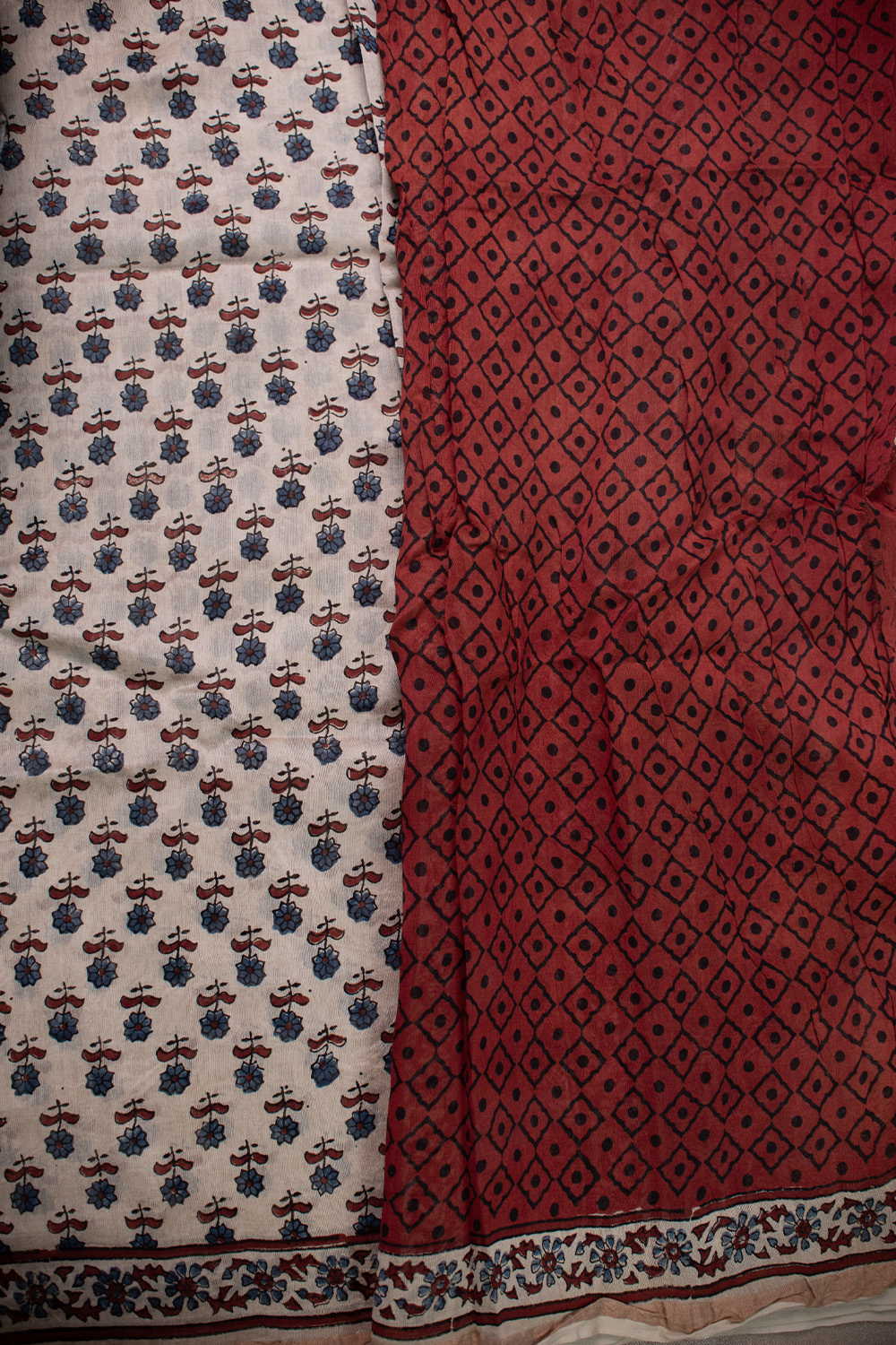 Mini Florets Ajrak Chanderi saree - Image 4