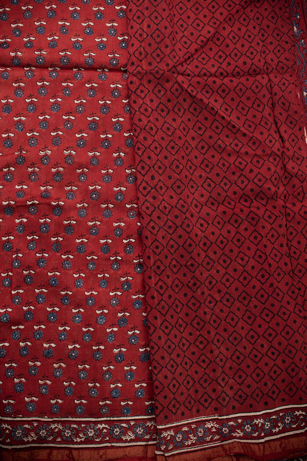 Maroon with Florets Ajrak Chanderi saree - Image 4