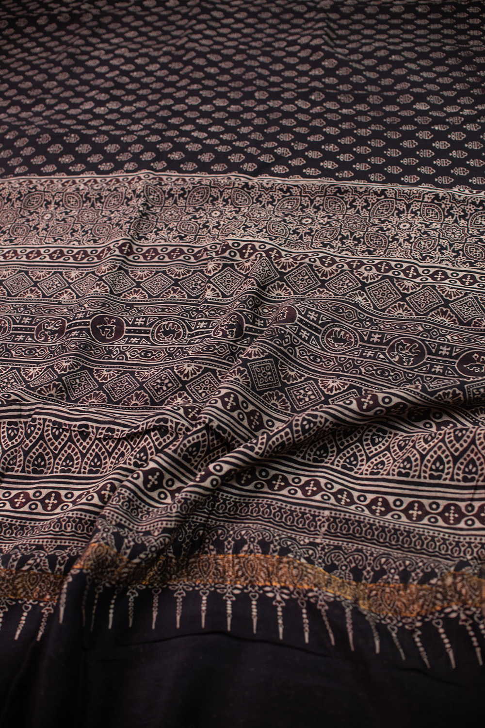 Zari Border on Black Ajrak Chanderi saree - Image 3