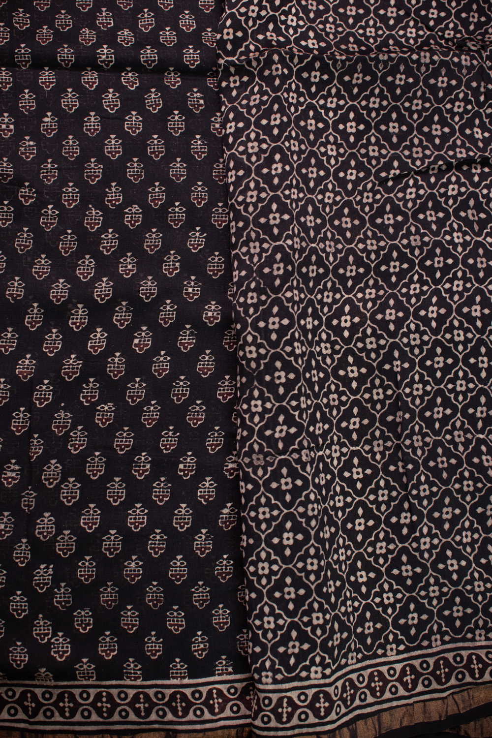 Zari Border on Black Ajrak Chanderi saree - Image 4