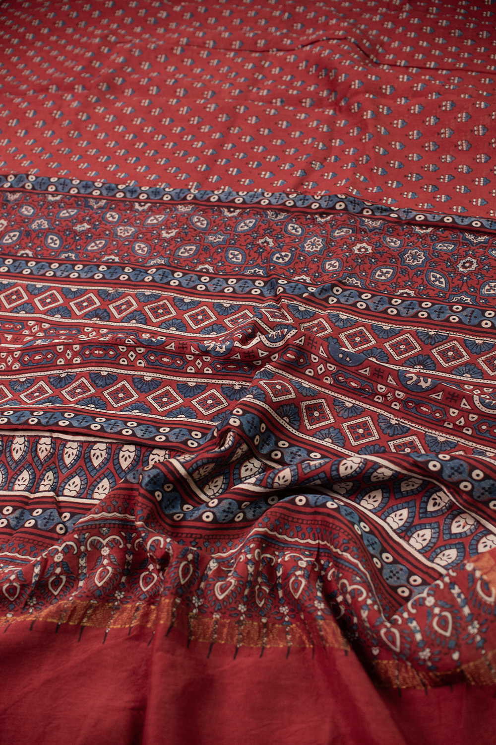 Dark Maroon Ajrak Chanderi saree - Image 3