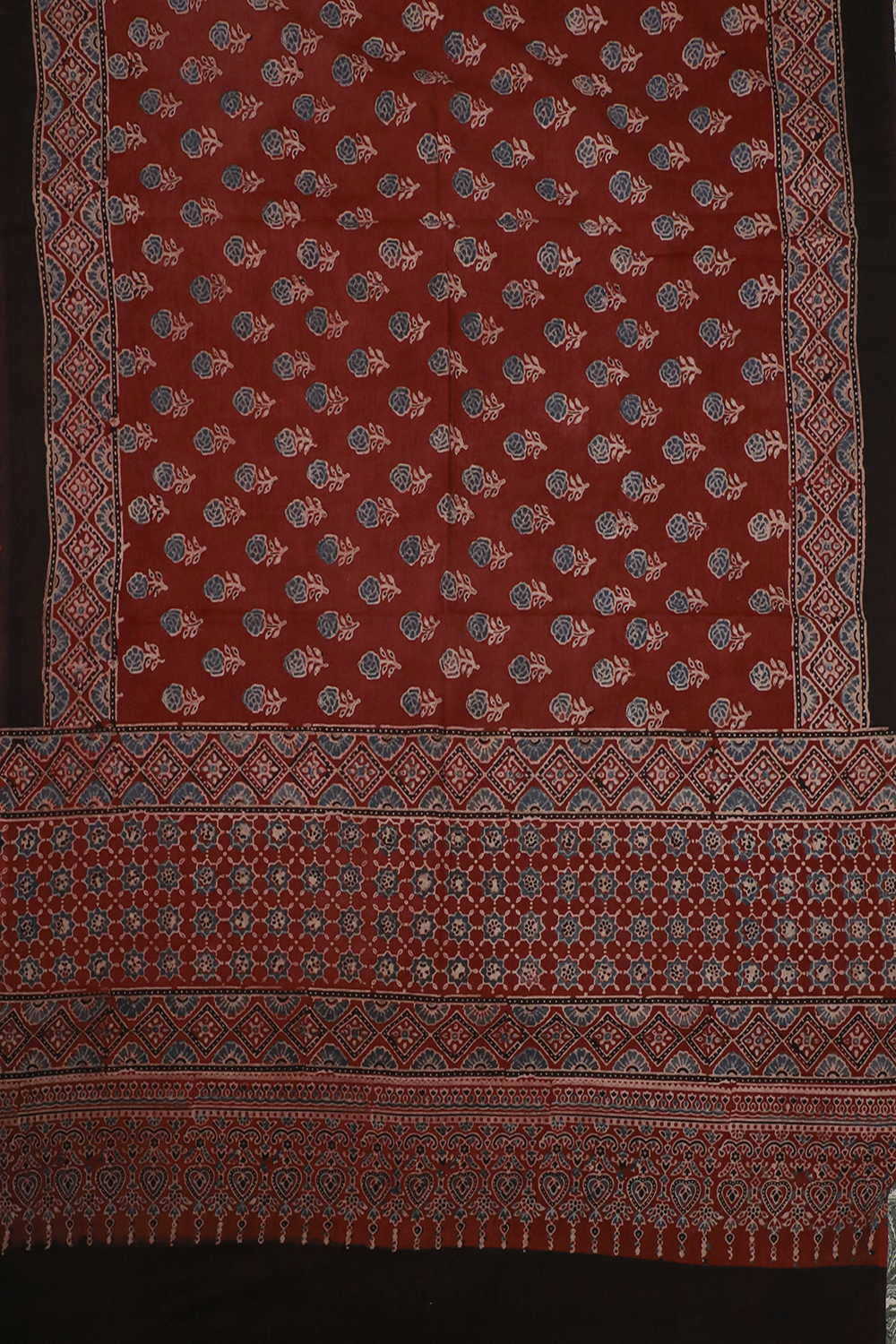 Floral Butta - Maroon Ajrak Cotton Dupatta - Image 3
