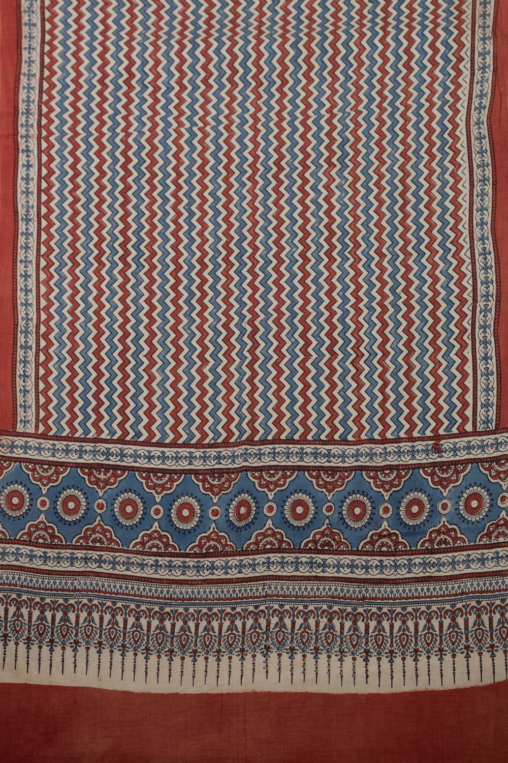 Maroon & Indigo Chevron Ajrak Cotton Dupatta - Image 3