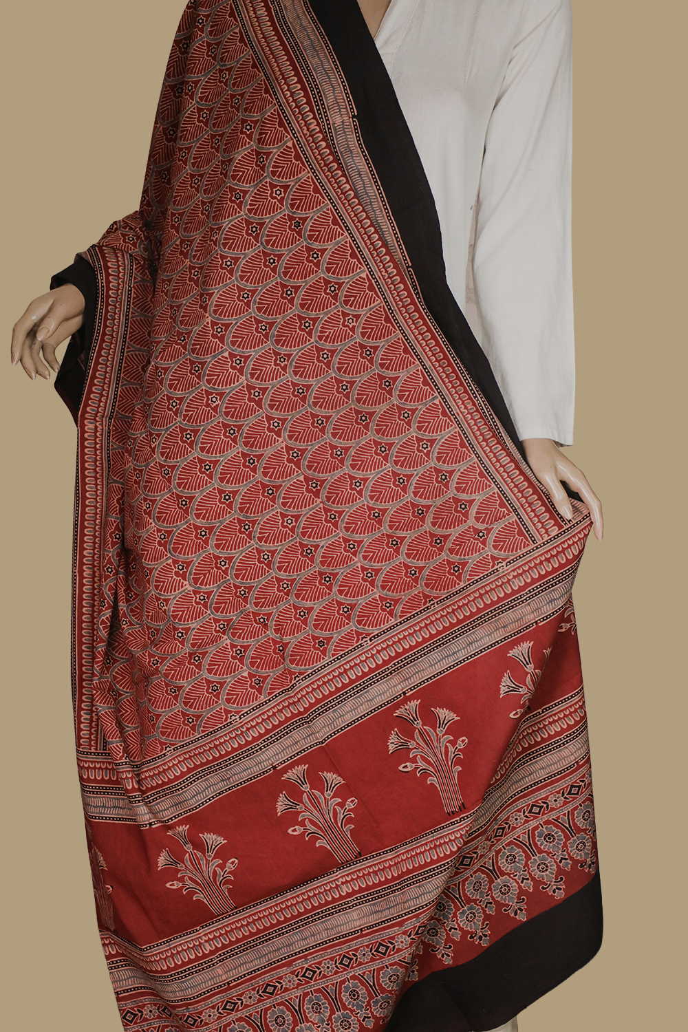 Maroon Patterned Ajrak Cotton Dupatta