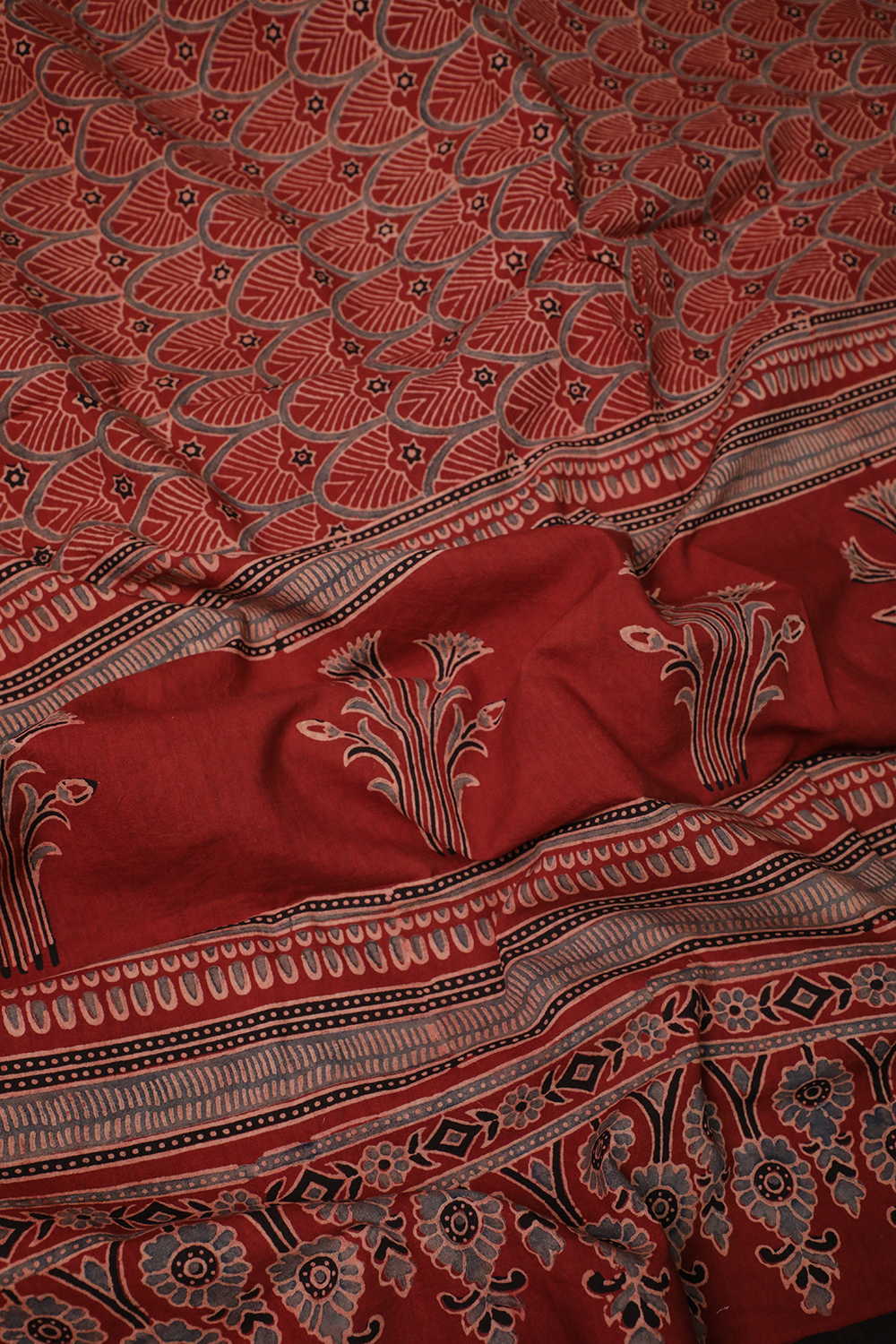 Maroon Patterned Ajrak Cotton Dupatta - Image 3