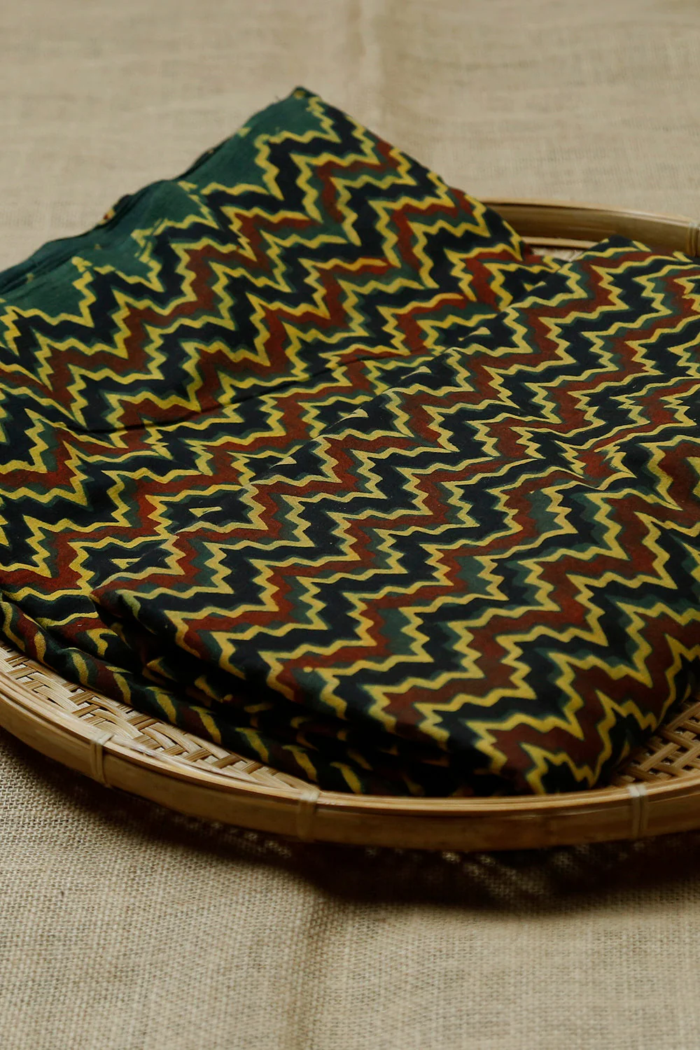 Multi-Colored Chevron Block Printed Ajrak Cotton Fabric