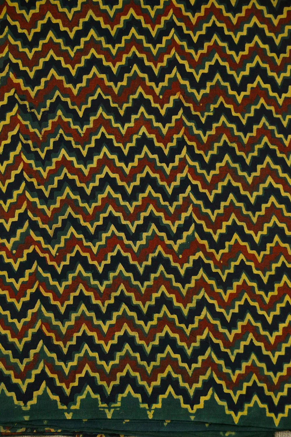 Multi-Colored Chevron Block Printed Ajrak Cotton Fabric - Image 2