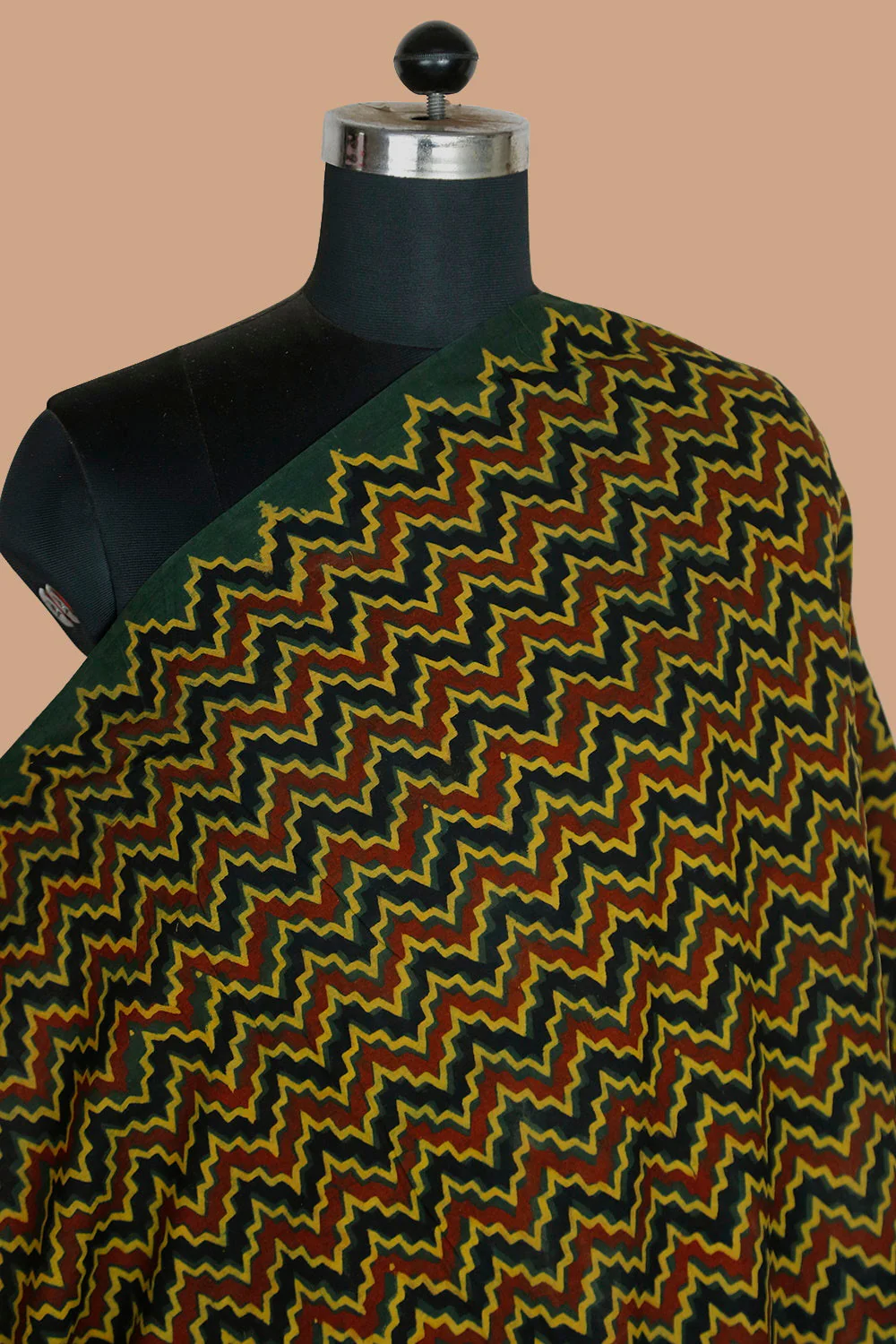 Multi-Colored Chevron Block Printed Ajrak Cotton Fabric - Image 3