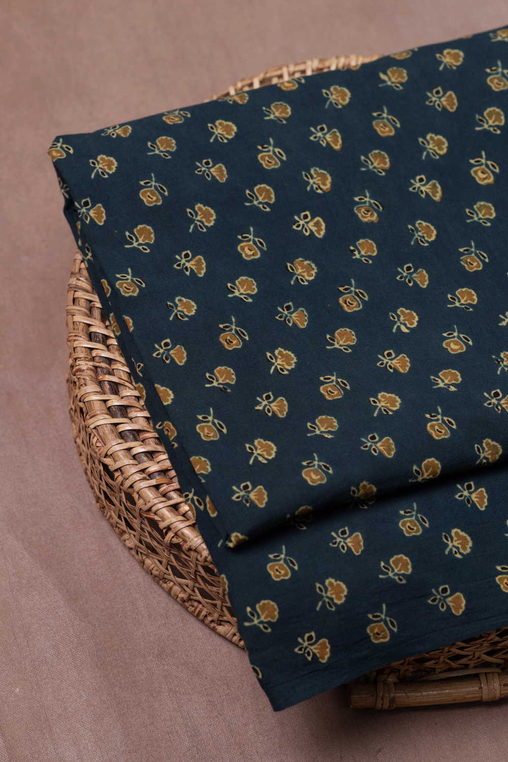 Gree with orange Ajrak Cotton Fabric - Image 2