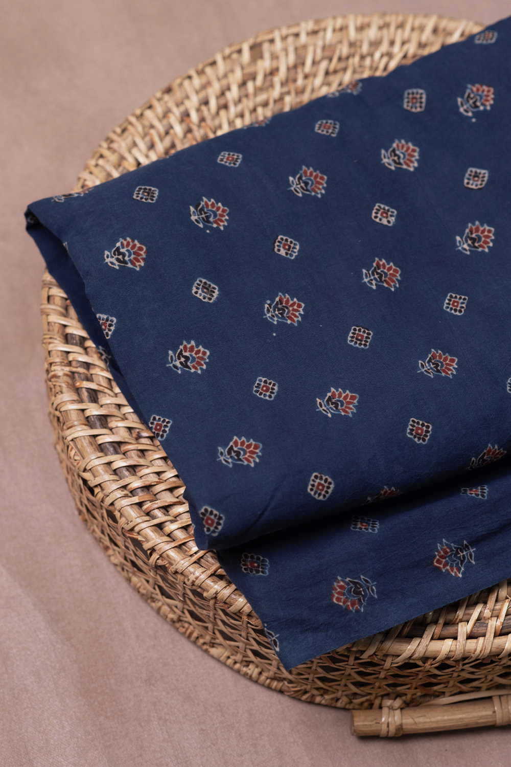 Indigo with Motifs Ajrak Cotton Fabric