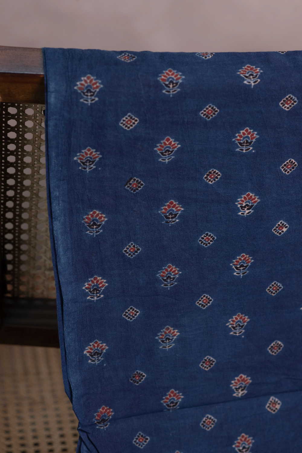 Indigo with Motifs Ajrak Cotton Fabric - Image 2