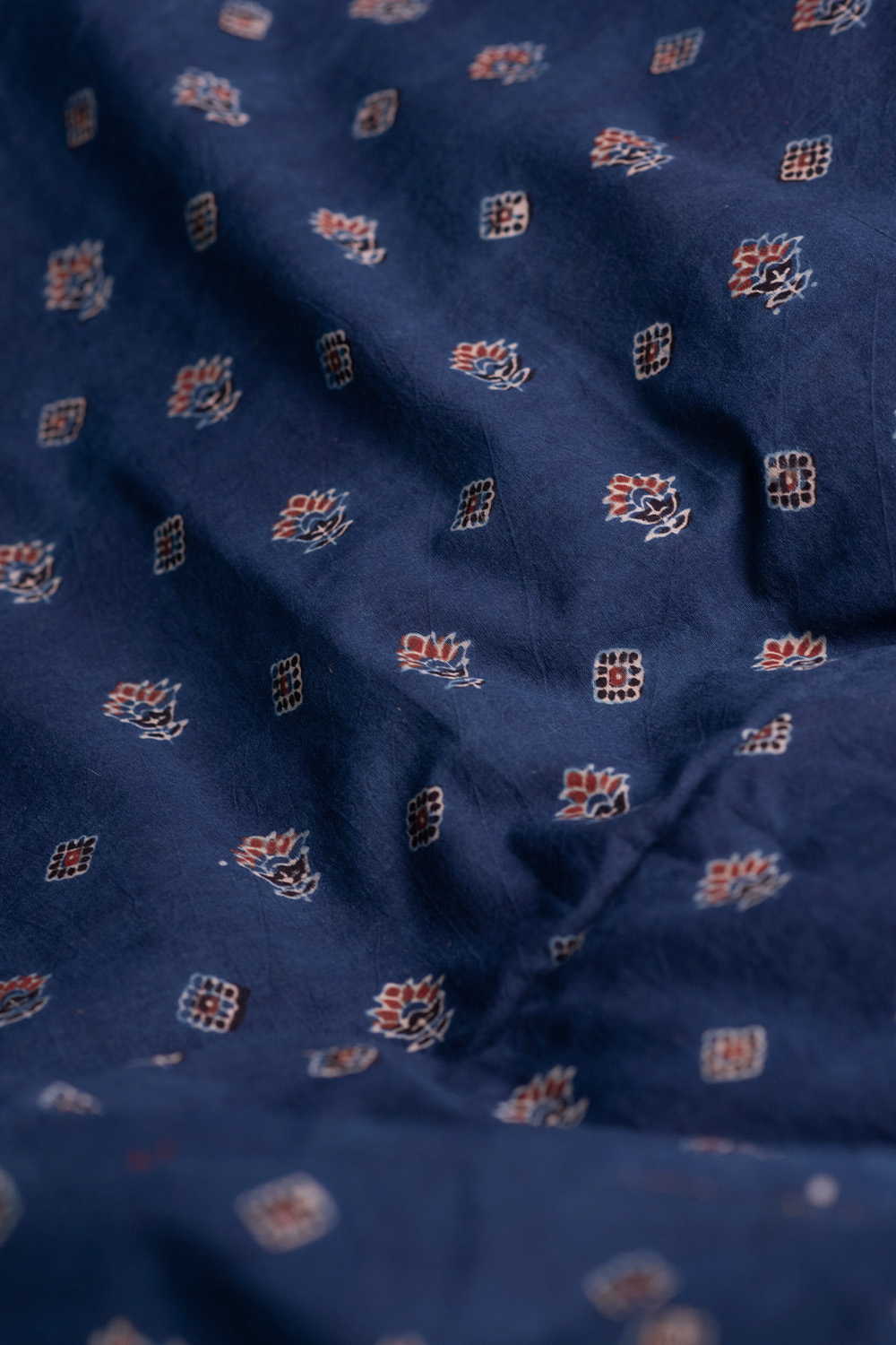Indigo with Motifs Ajrak Cotton Fabric - Image 3