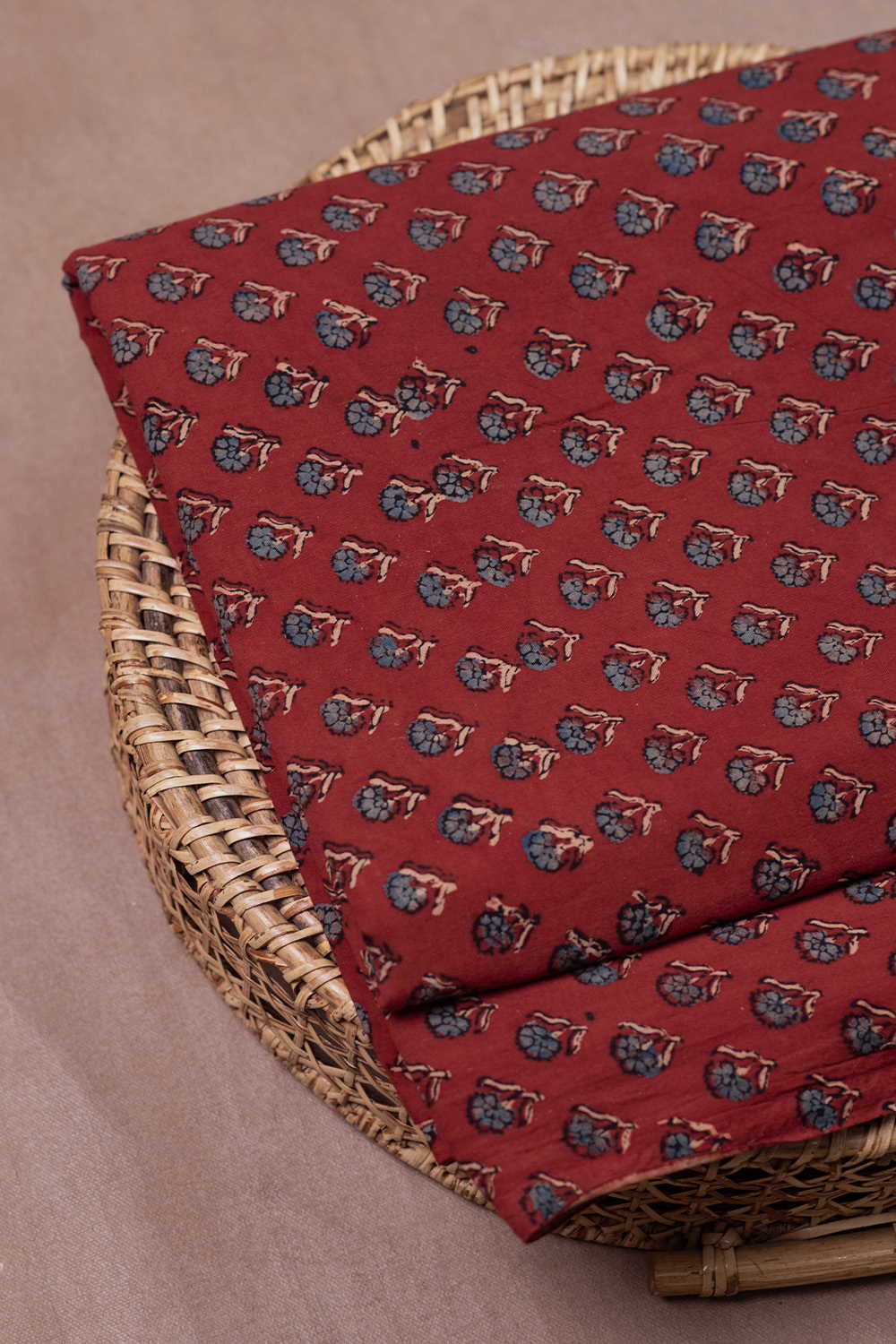 Mini Bloom - Maroon Ajrak Cotton Fabric