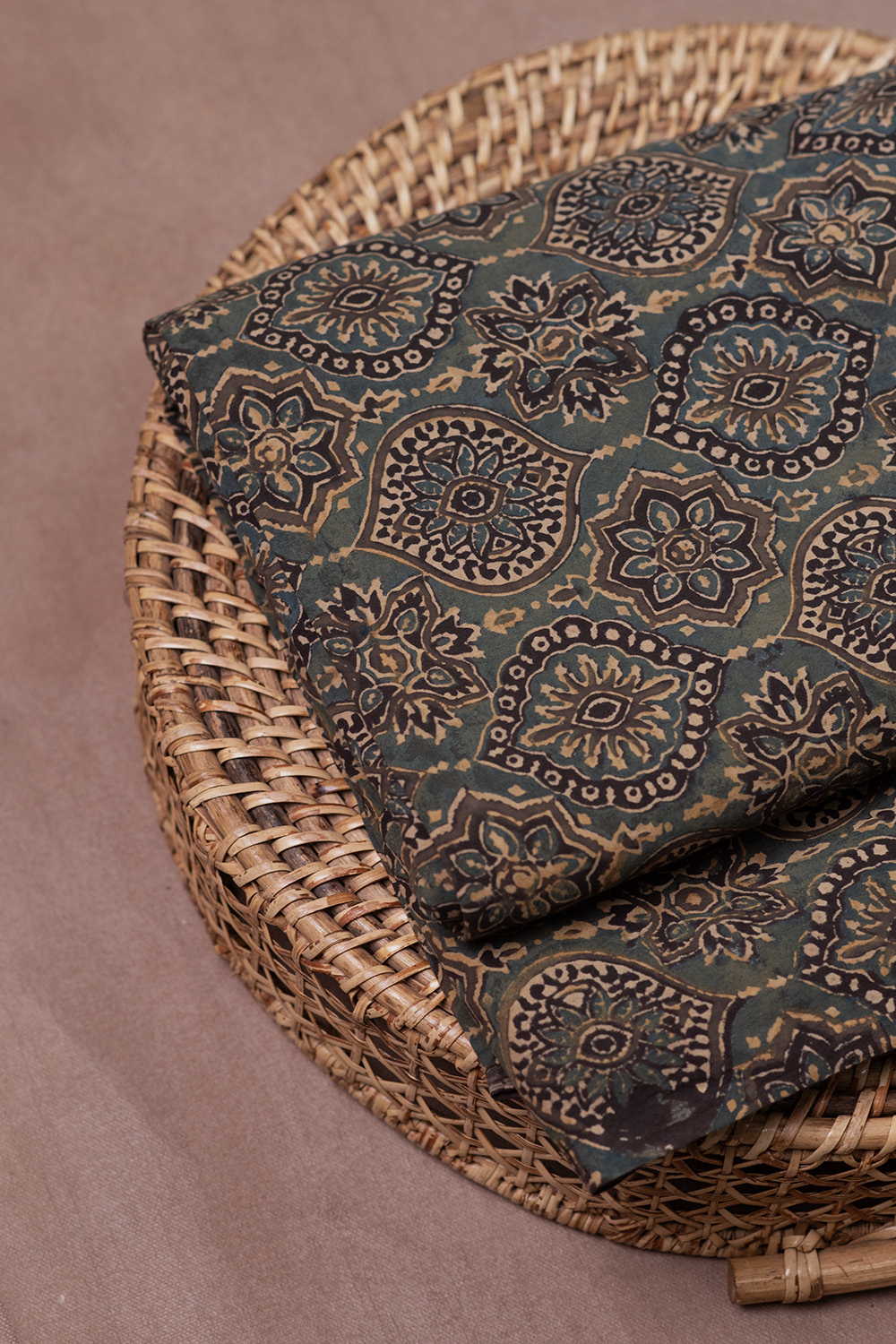 Muted Green Ajrak Cotton Fabric