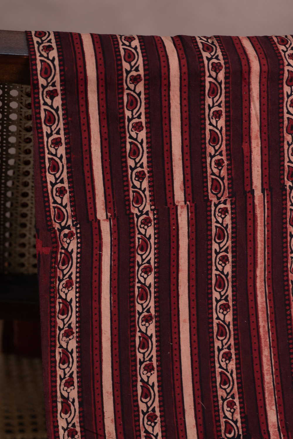 Shady Maroon Stripes  Ajrak Cotton Fabric