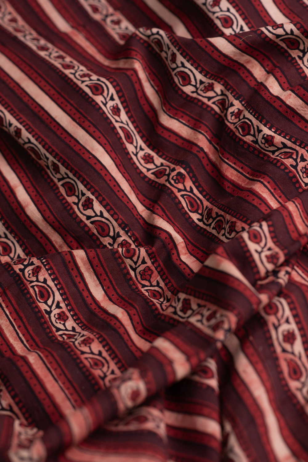 Shady Maroon Stripes  Ajrak Cotton Fabric - Image 3