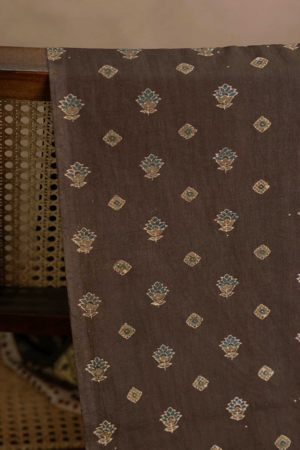 Motifs - Greyish Brown Ajrak Cotton Fabric - Image 2