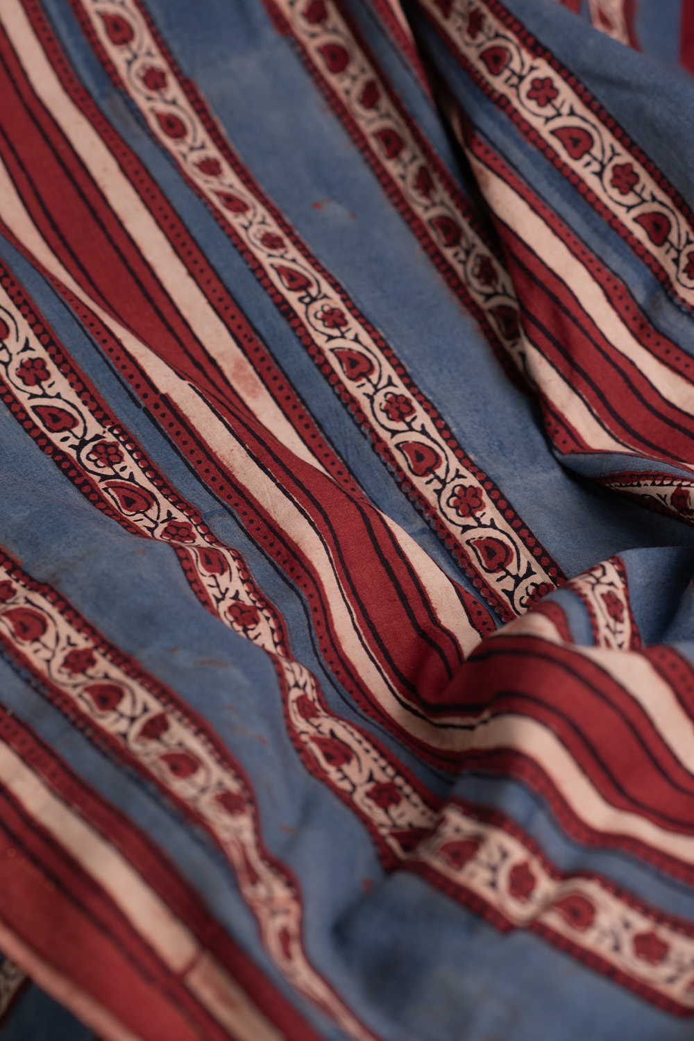 Maroon with Indigo Ajrak Cotton Fabric - Image 3