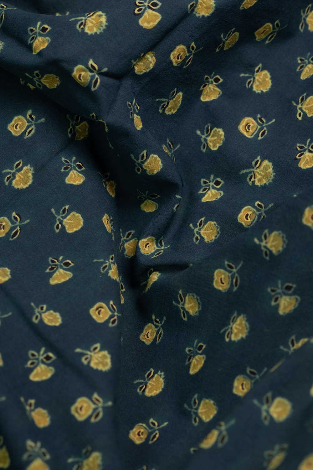 Yellow Florets Green Ajrak Cotton Fabric - Image 3