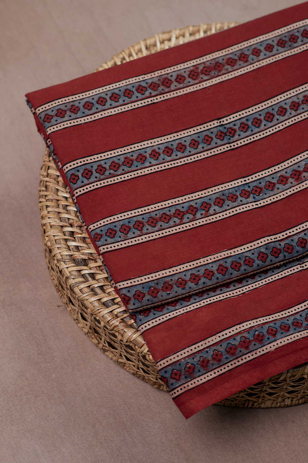 Studded Stripes Maroon Ajrak Cotton Fabric