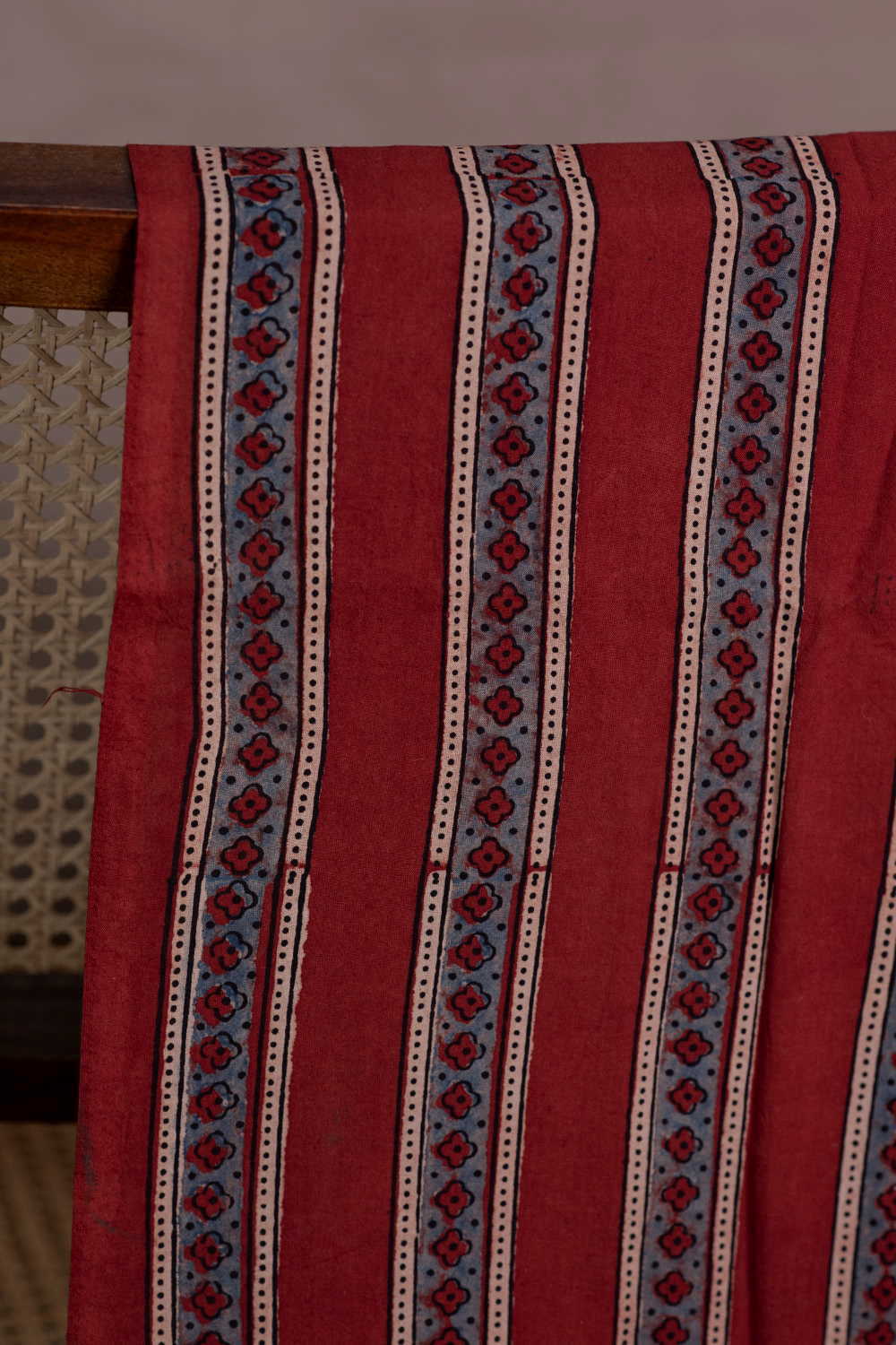 Studded Stripes Maroon Ajrak Cotton Fabric - Image 3