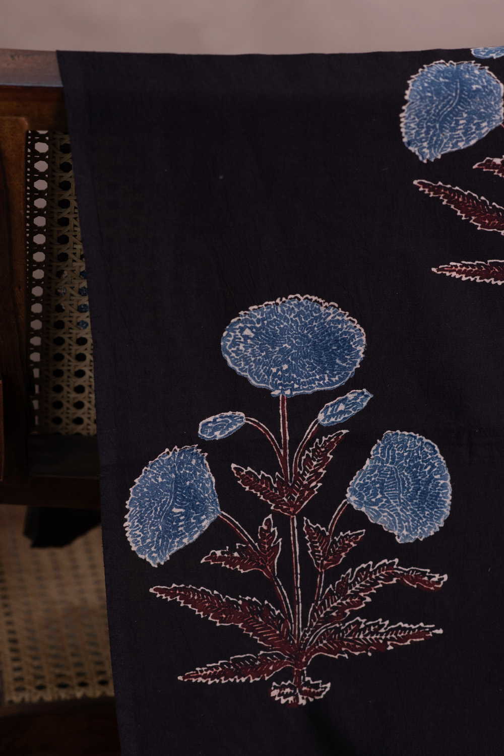 Midnight Bloom - Black Ajrak Cotton Fabric
