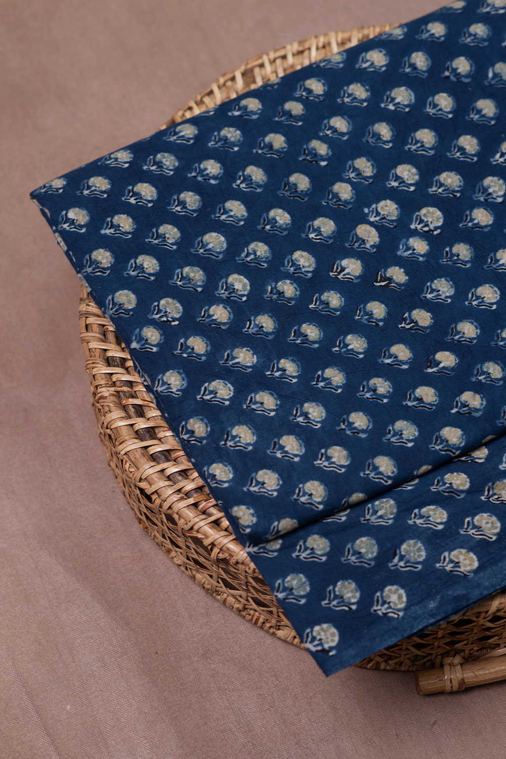 Indigo with Cute Florets Ajrak Cotton Fabric