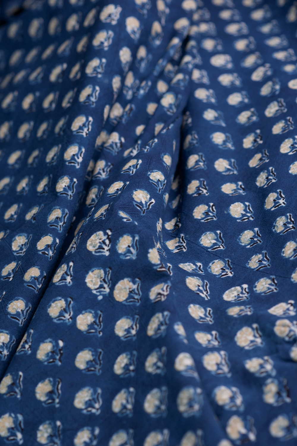 Indigo with Cute Florets Ajrak Cotton Fabric - Image 3