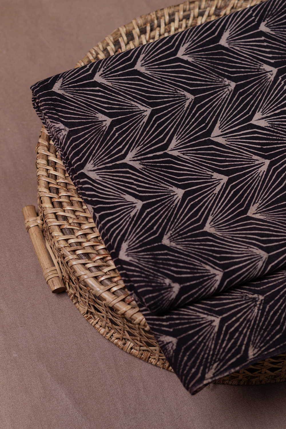 Black with Pattern Ajrak Cotton Fabric - Image 2