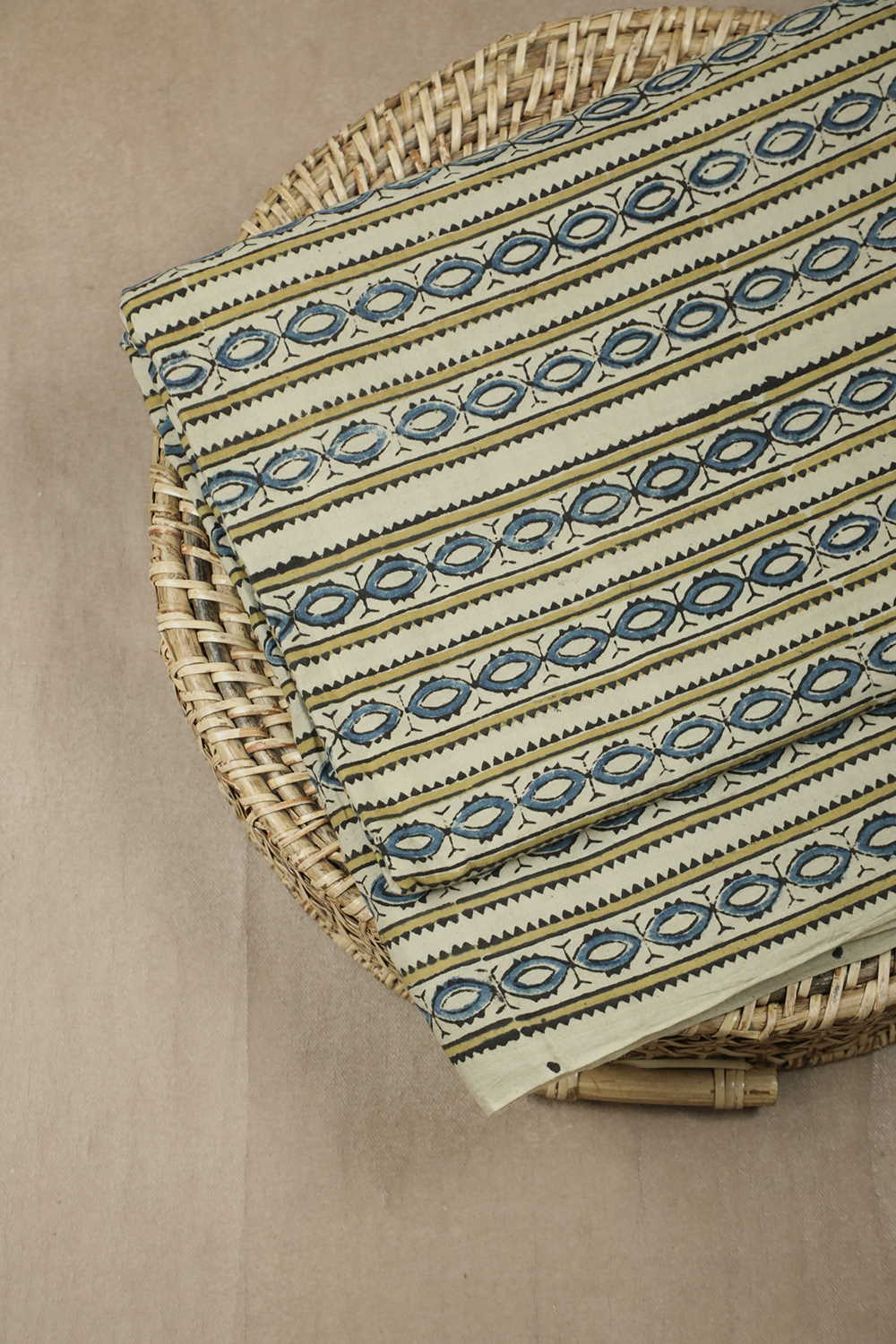 Stripes with Cream Ajrak Cotton Fabric