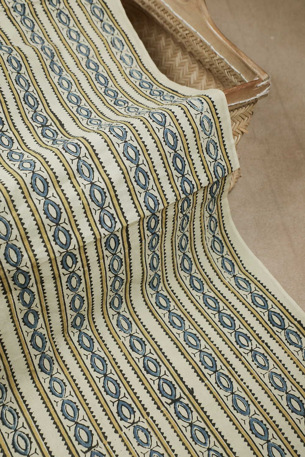 Stripes with Cream Ajrak Cotton Fabric - Image 3
