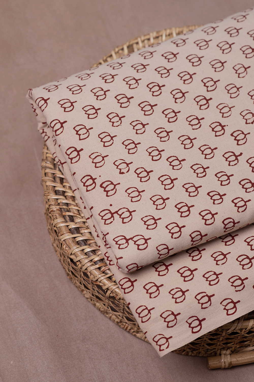 Maroon Lotus - Cream Ajrak Cotton Fabric