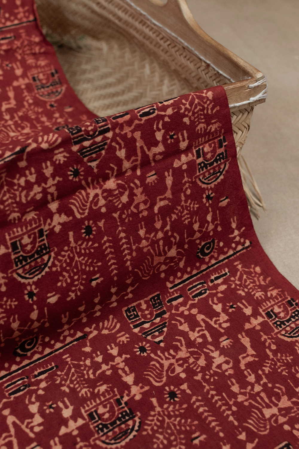 Rust Maroon Ajrak Cotton Fabric