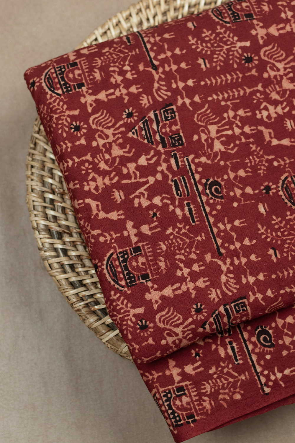 Rust Maroon Ajrak Cotton Fabric - Image 2