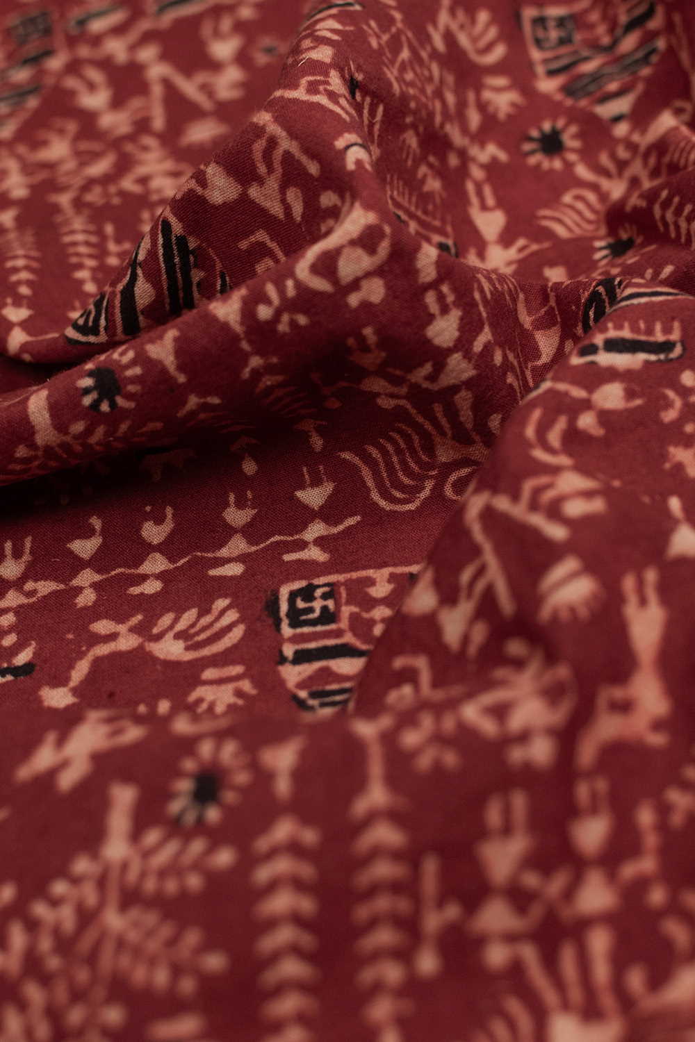 Rust Maroon Ajrak Cotton Fabric - Image 3
