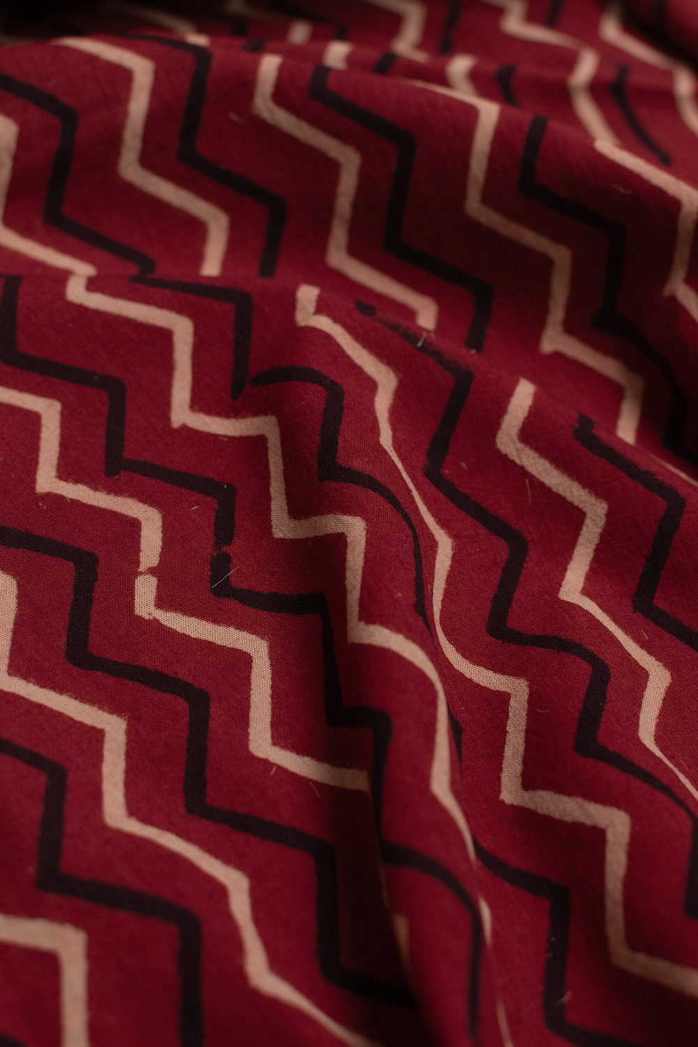 Zig Zag - Maroon Ajrak Cotton Fabric - Image 2