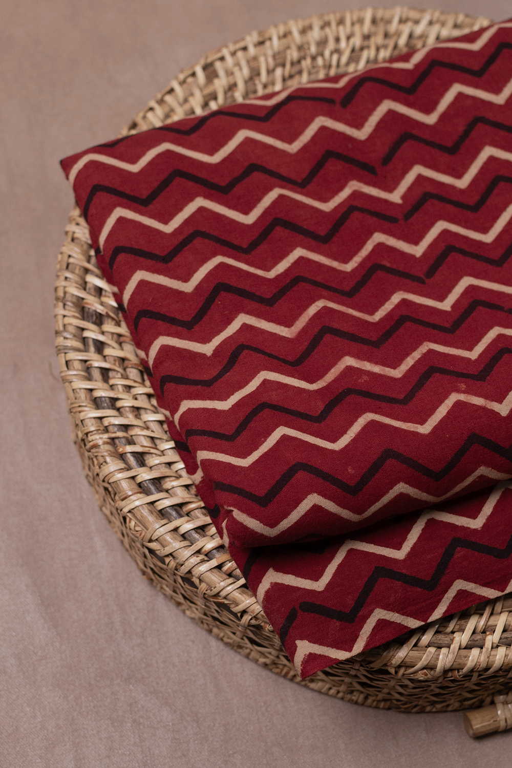 Zig Zag - Maroon Ajrak Cotton Fabric - Image 3